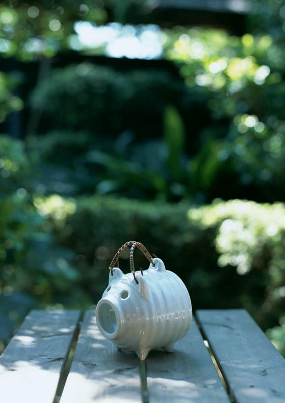 无人,竖图,室外,特写,白天,正面,植物,桌面,桌子,阴影,朦胧,模糊,日本文化,光线,木制,蚊香猪,影子,蚊香架,文化,树,树木,一个,绿色,阳光,自然,木制品,生长,单个,成长,和风,彩图,蚊取豚,香薰器,小猪香炉,传统文化