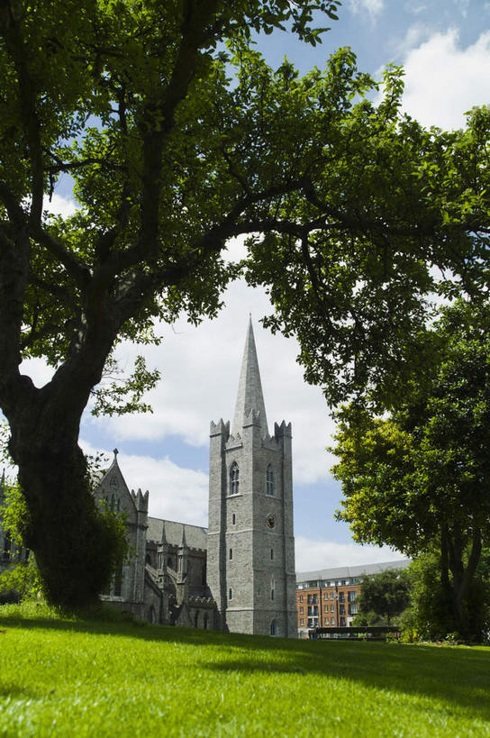 无人,教堂,竖图,室外,白天,仰视,旅游,度假,草地,草坪,植物,标志建筑,地标,建筑,爱尔兰,欧洲,阴影,节日,光线,影子,首都,文化,娱乐,建设,草,树,树木,蓝色,绿色,蓝天,天空,阳光,自然,天,祈祷,享受,休闲,健康,旅游胜地,放松,许愿,宗教,信仰,生长,晴朗,成长,纪念,祈求,基督教,西欧,天主教,信念,万里无云,爱尔兰共和国,都柏林,威克洛郡,利菲河,圣帕特里克大教堂,基尔代尔郡,平安,晴空,晴空万里,彩图,低角度拍摄,大教堂,礼拜堂