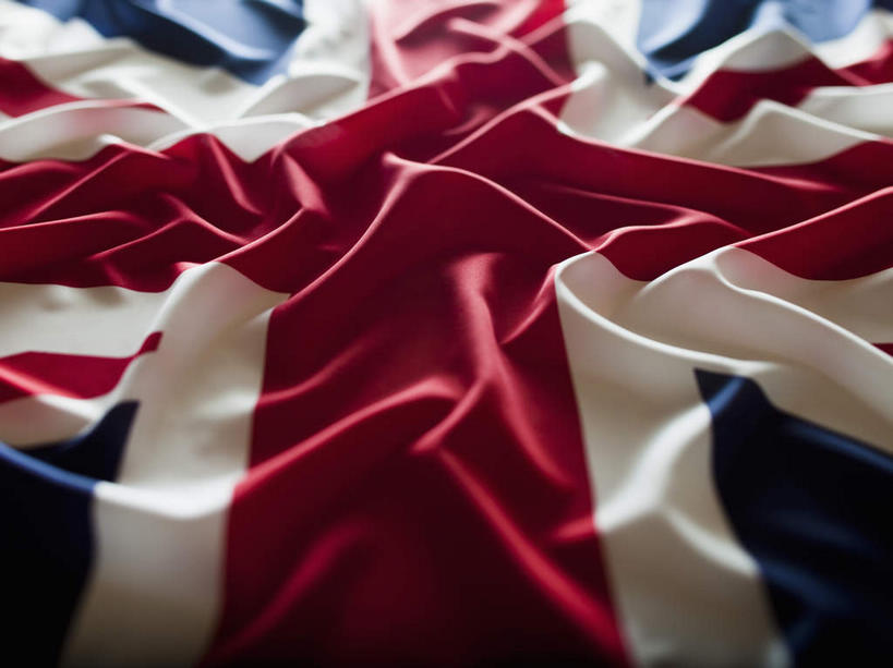 无人,横图,俯视,室内,特写,白天,静物,旗帜,国旗,一面,阴影,曲折,弯曲,反射,纹路,纹理,影子,红色,蓝色,白色,英国国旗,摄影,蜿蜒,影棚,米字旗,肌理,旗,彩图,高角度拍摄,影棚拍摄,拍摄