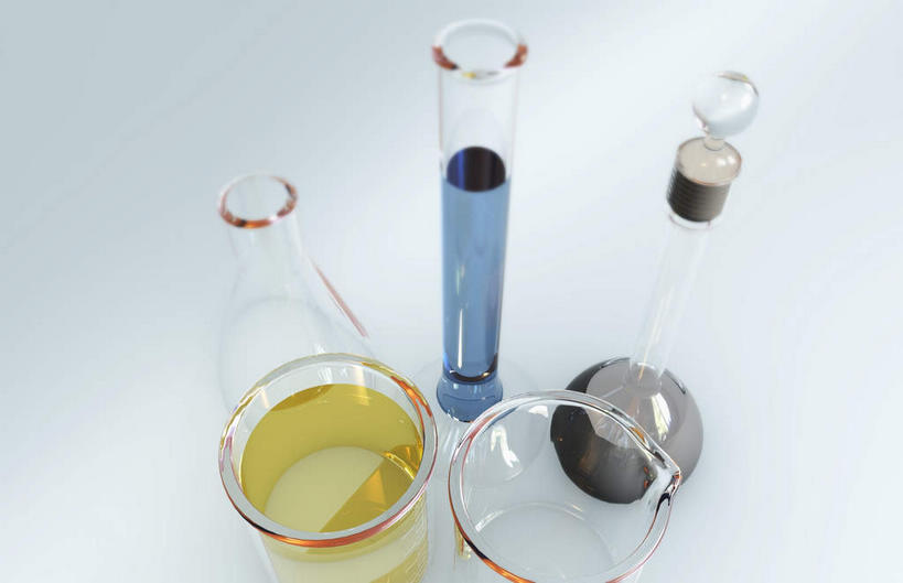 无人,横图,俯视,室内,特写,白天,实验,仪器,桌面,阴影,研究,透明,反射,分析,化学,测试,烧瓶,试管,试剂,液体,影子,玻璃制品,黄色,蓝色,玻璃瓶,瓶子,器皿,玻璃仪器,试验耗材,实验用品,化学品,彩图,高角度拍摄