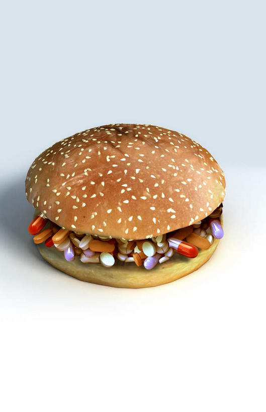 无人,竖图,俯视,插画,室内,特写,白天,白色背景,烹饪,西餐,安全,数码,科技,餐桌,桌面,桌子,阴影,反射,网络,药剂,药丸,影子,汉堡,料理,食品,防护,高光,几何,计算机图形,合成,图画,药片,菜肴,美食,画,食物,一个,药品,快餐,西式,治疗,佳肴,单个,餐台,保护,药物,电脑合成图,数码合成图,医疗,保险,预防,漫画,西式快餐,垃圾食品,写实,具体,具象,平安,彩图,高角度拍摄