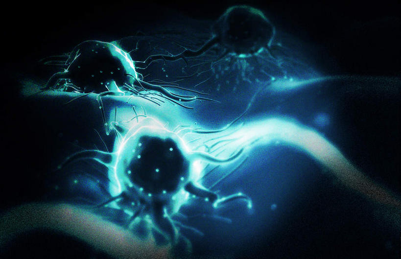 无人,横图,插画,室内,特写,白天,正面,数码,科技,静物,阴影,黑色背景,网络,医学,细胞,高光,几何,计算机图形,合成,图画,画,蓝色,人体,电脑合成图,数码合成图,生物学,肿瘤,漫画,癌症,癌细胞,生理学,写实,具体,具象,彩图