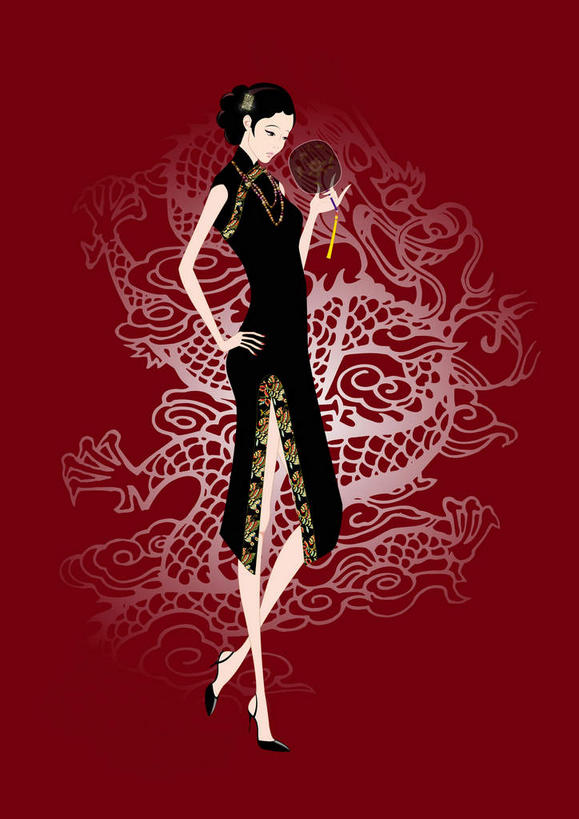 无人,站,竖图,插画,室内,白天,正面,高跟鞋,民族服装,时尚,数码,科技,鞋子,阴影,红色背景,旗袍,环绕,缠绕,网络,纹路,纹理,线条,高光,几何,计算机图形,合成,图画,文化,手叉腰,画,黑色,叉腰,站着,电脑合成图,数码合成图,合成图,时髦,中国文化,纠缠,漫画,肌理,写实,具体,具象,时兴,单手叉腰,站立,彩图,全身,传统服装,民俗服,传统文化