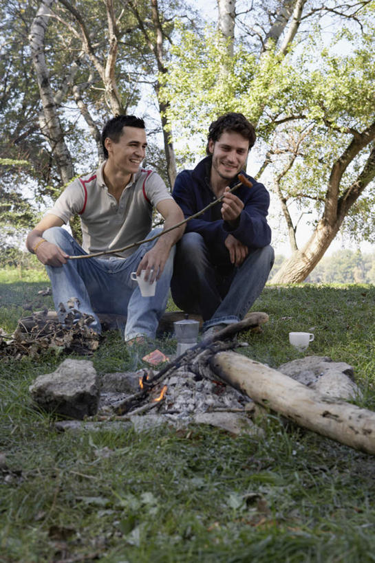 西方人,两个人,伙伴,朋友,坐,笑,微笑,露齿笑,竖图,室外,白天,正面,友谊,草地,草坪,树林,植物,欧洲,欧洲人,阴影,服装,裤子,光线,木材,影子,注视,牛仔裤,休闲装,木柴,草,树,树木,衣服,绿色,阳光,自然,观察,看,休闲,休闲服,服饰,木料,生长,成长,观看,察看,篝火,关注,柴禾,友情,男人,男性,年轻男性,白种人,坐着,彩图,全身,柴火