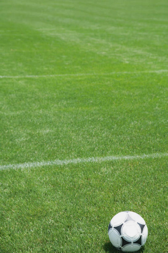 无人,足球场,竖图,俯视,室外,白天,足球,草地,草坪,植物,阴影,花纹,光线,白线,影子,足球装备,运动器械,球,草,一个,绿色,白色,黑色,阳光,球体,健身器械,单个,斑纹,健身器材,绿茵场,蹴鞠,足球运动,彩图,高角度拍摄,足球比赛场地,运动器材