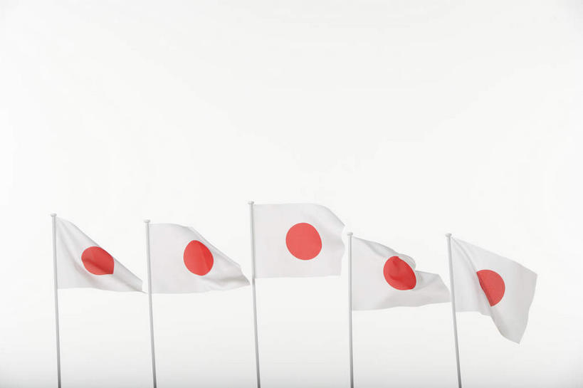 无人,横图,室内,特写,白天,白色背景,正面,旗帜,国旗,日本,亚洲,五个,许多,旗杆,摄影,影棚,东亚,日本国,旗,彩图,影棚拍摄,拍摄