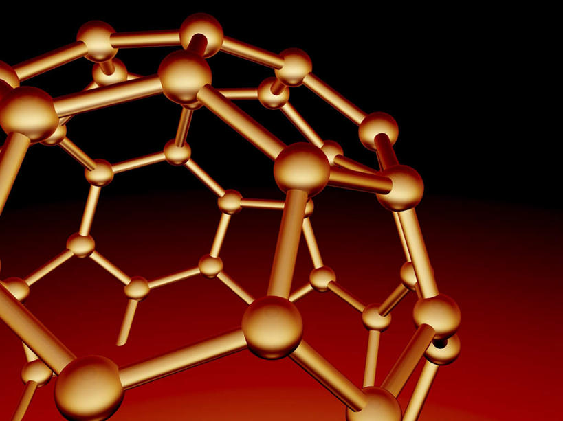 无人,横图,室内,特写,白天,正面,数码,分子,科技,阴影,红色背景,发光,网络,化学,高光,几何,计算机图形,合成,球,绿色,模型,球体,电脑合成图,数码合成图,原子,物理,粒子,写实,具体,具象,布基球,富勒烯,足球烯,模子,彩图