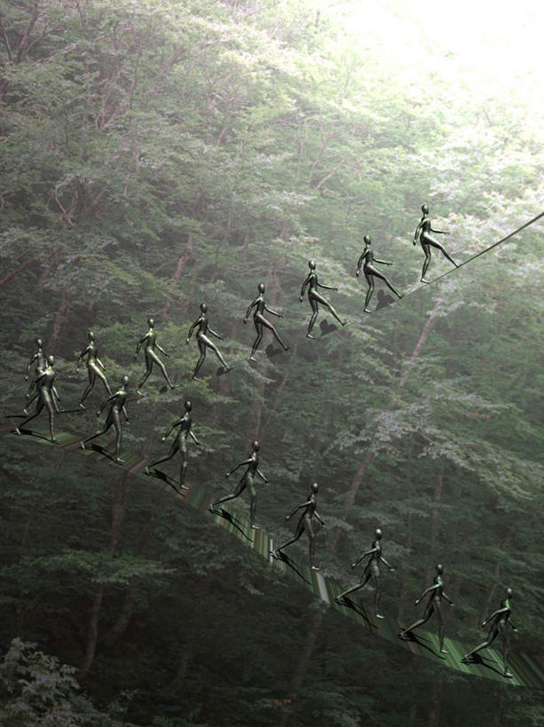 西方人,无人,走,竖图,俯视,室内,特写,白天,抽象,数码,科技,森林,树林,植物,欧洲,欧洲人,一排,许多,阴影,整齐,光线,网络,木板,影子,桥,木桥,许多人,高光,几何,计算机图形,合成,栈桥,树,树木,排列,绿色,阳光,自然,一群人,夸张,生长,成长,人行桥,木板桥,电脑合成图,数码合成图,机器人,队列,三维,深奥,三维图形,男人,男性,年轻男性,白种人,步行,走路,彩图,高角度拍摄,全身,人体模型