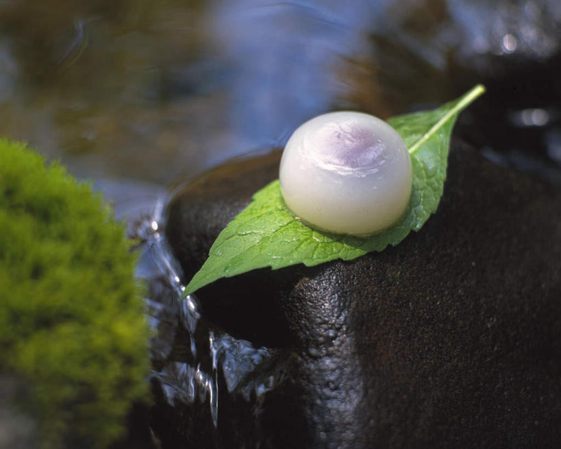 点心,无人,横图,俯视,室外,特写,白天,石头,叶子,朦胧,模糊,圆形,石子,和果子,日本料理,料理,食品,甜点,甜品,绿叶,美食,食物,糕点,一个,白色,日式料理,甜食,日式,嫩叶,单个,叶,叶片,石块,岩石,彩图,高角度拍摄