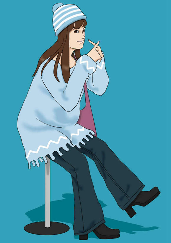 西方人,一个人,无人,坐,交叉,竖图,插画,室内,白天,侧面,数码,科技,帽子,椅子,欧洲,欧洲人,仅一个年轻女性,仅一个女性,仅一个人,阴影,蓝色背景,服装,反射,网络,包,皮包,影子,木椅,高光,几何,计算机图形,合成,图画,抬腿,注视,休闲装,画,衣服,观察,看,手势,休闲,手指,休闲服,服饰,观看,单肩包,电脑合成图,数码合成图,察看,食指,关注,漫画,否定,写实,具体,具象,相交,交集,年轻女性,女人,女性,白种人,坐着,彩图,全身