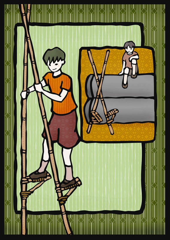 东方人,儿童,无人,两个人,伙伴,朋友,坐,竖图,插画,室内,白天,正面,跳舞,游戏,友谊,数码,科技,石头,竹子,亚洲,阴影,服装,网络,石子,高光,几何,计算机图形,玩,合成,图画,注视,休闲装,黄种人,娱乐,踩,画,小孩,衣服,踩着,观察,看,休闲,休闲服,服饰,观看,活动,电脑合成图,数码合成图,察看,发泄,关注,消遣,智力,舞姿,漫画,高跷,踩高跷,写实,具体,具象,宣泄,友情,男孩,男人,男性,亚洲人,石块,岩石,玩耍,嬉戏,坐着,彩图,全身,舞蹈,男生