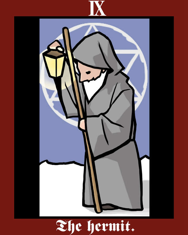 西方人,一个人,无人,站,举,竖图,插画,室内,白天,正面,民族服装,数码,科技,欧洲,欧洲人,仅一个男性,仅一个人,握,阴影,黑色背景,网络,英文,边框,标志,方框,数字,图案,文字,字符,字母,褐色,高光,几何,计算机图形,罗马数字,拿,合成,图像,图画,拿着,注视,标识,画,画框,卡片,低头,观察,看,托,站着,仅一个老年男性,卡通,可爱,探索,握着,活泼,拐杖,观看,英文字母,木棍,电脑合成图,数码合成图,察看,关注,塔罗牌,占卜,漫画,坚持,算命,写实,具体,具象,深沉,专断,隐士,隐者,大阿卡那牌,老年男性,男人,男性,白种人,举起,举手,举着,向上举,向上伸,向上托,站立,彩图,全身,传统服装,民俗服