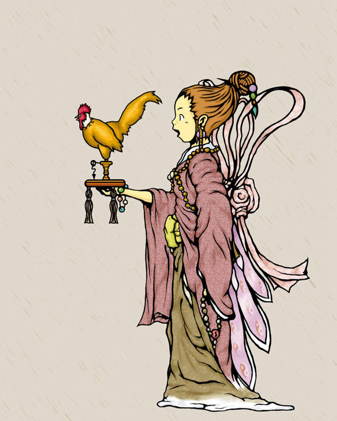 东方人,一个人,无人,站,举,竖图,插画,室内,白天,白色背景,侧面,民族服装,数码,科技,鸡,托盘,亚洲,仅一个年轻女性,仅一个女性,仅一个人,握,阴影,服装,网络,高光,几何,计算机图形,古典,拿,合成,图画,拿着,注视,黄种人,文化,传统,家禽,画,衣服,动物,看,托,站着,卡通,可爱,握着,服饰,牲畜,活泼,观看,古装,电脑合成图,数码合成图,关注,漫画,写实,具体,具象,韵味,金鸡,年轻女性,女人,女性,亚洲人,公鸡,举起,举手,举着,向上举,向上伸,向上托,站立,彩图,全身,传统服装,民俗服