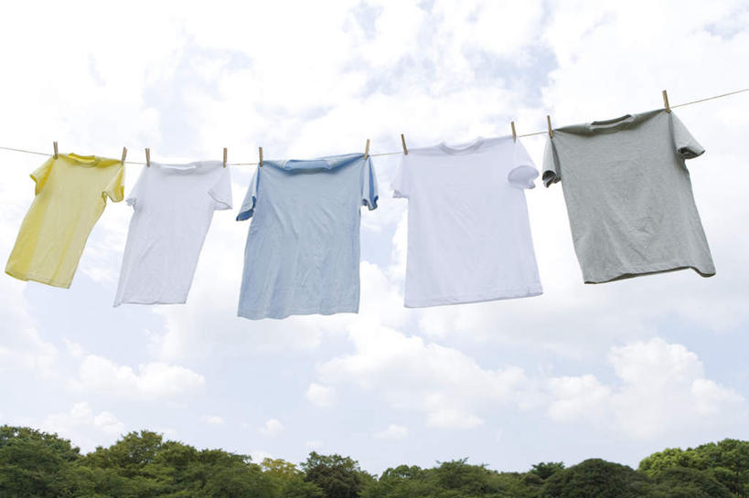 无人,横图,室外,白天,仰视,T恤衫,旅游,度假,草地,草坪,美景,植物,五个,一排,许多,悬挂,阴影,漂浮,整齐,光线,影子,景观,云,云朵,晒干,T恤,云彩,娱乐,草,树,树木,排列,黄色,蓝色,绿色,白色,白云,蓝天,天空,阳光,自然,天,享受,休闲,景色,放松,晒,生长,成长,队列,自然风光,彩图,低角度拍摄