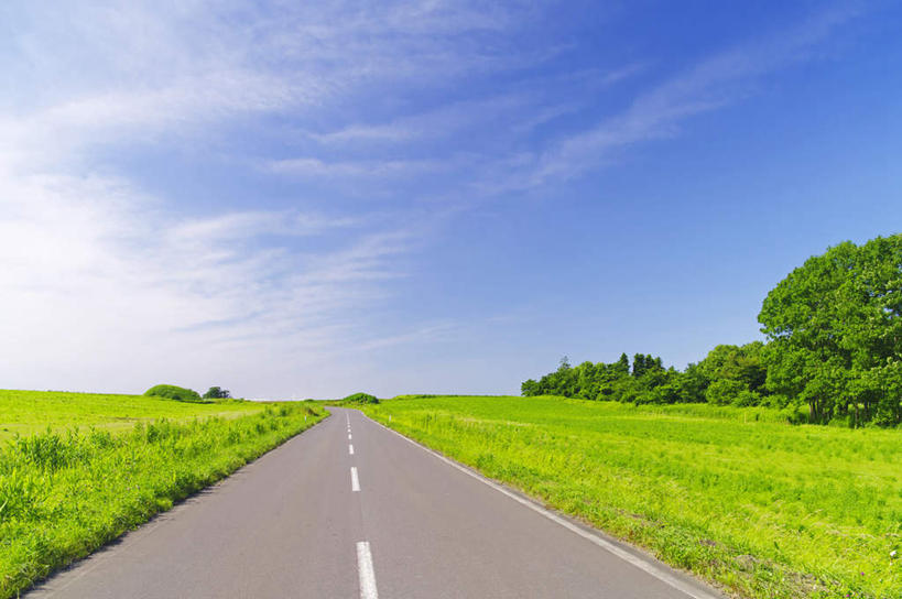 无人,农田,横图,室外,白天,正面,旅游,度假,庄稼,农作物,草地,草坪,美景,植物,道路,路,公路,北海道,日本,亚洲,阴影,光线,影子,景观,云,云朵,分界线,停车线,交通,云彩,娱乐,草,树,树木,蓝色,绿色,白云,蓝天,天空,阳光,自然,天,享受,休闲,景色,放松,生长,晴朗,成长,车行道,车行道分界线,自然风光,标线,东亚,车行线,日本国,北海道地方,北海道岛,晴空,马路,彩图,耕地,庄稼田