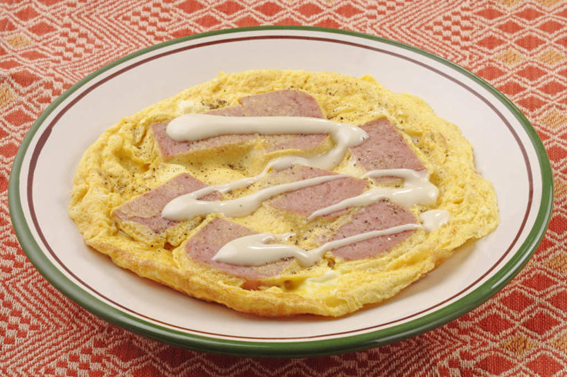 无人,横图,俯视,室内,特写,白天,餐桌,桌面,桌子,静物,餐具,碟子,盘,蛋,鸡蛋,肉,猪肉,肉类,一个,盘子,碟,摄影,影棚,单个,餐台,午餐肉,肉食,豚肉,草鸡蛋,卵,进餐用具,烹调用具,彩图,高角度拍摄,影棚拍摄,拍摄