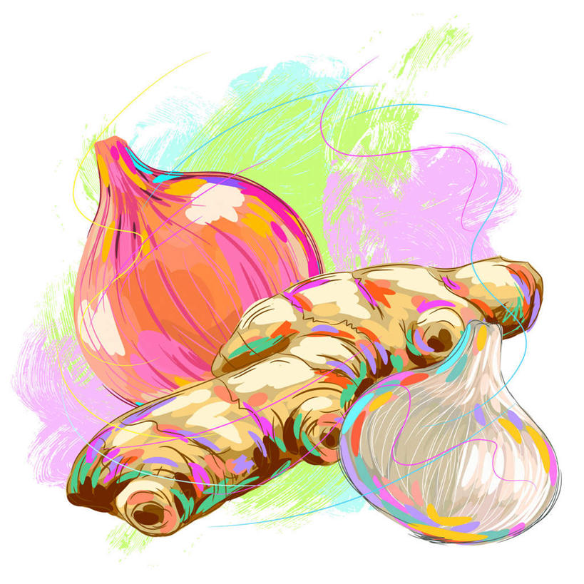 无人,竖图,插画,室内,白天,白色背景,正面,数码,科技,姜,蔬菜,蒜,阴影,新鲜,网络,线条,食品,高光,几何,计算机图形,凌乱,合成,图画,画,食物,三个,有机食品,绿色食品,杂乱,电脑合成图,数码合成图,混乱,漫画,写实,具体,具象,紊乱,杂沓,小蒜,生姜,老姜,大蒜,彩图