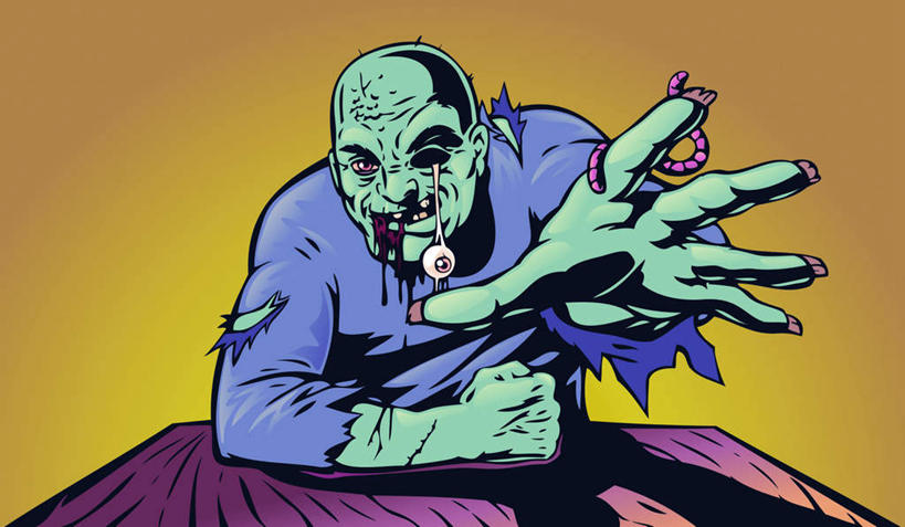 秃头,无人,坐,举,横图,插画,室内,白天,正面,数码,科技,桌子,吊挂,悬挂,阴影,黄色背景,服装,反射,网络,影子,高光,几何,计算机图形,挂,合成,图画,注视,休闲装,画,一个,衣服,观察,看,托,休闲,休闲服,服饰,单个,观看,电脑合成图,数码合成图,察看,眼珠,僵尸,关注,怪物,破烂,漫画,写实,具体,具象,褴褛,光头,无发,举起,举手,举着,向上举,向上伸,向上托,坐着,彩图,全身