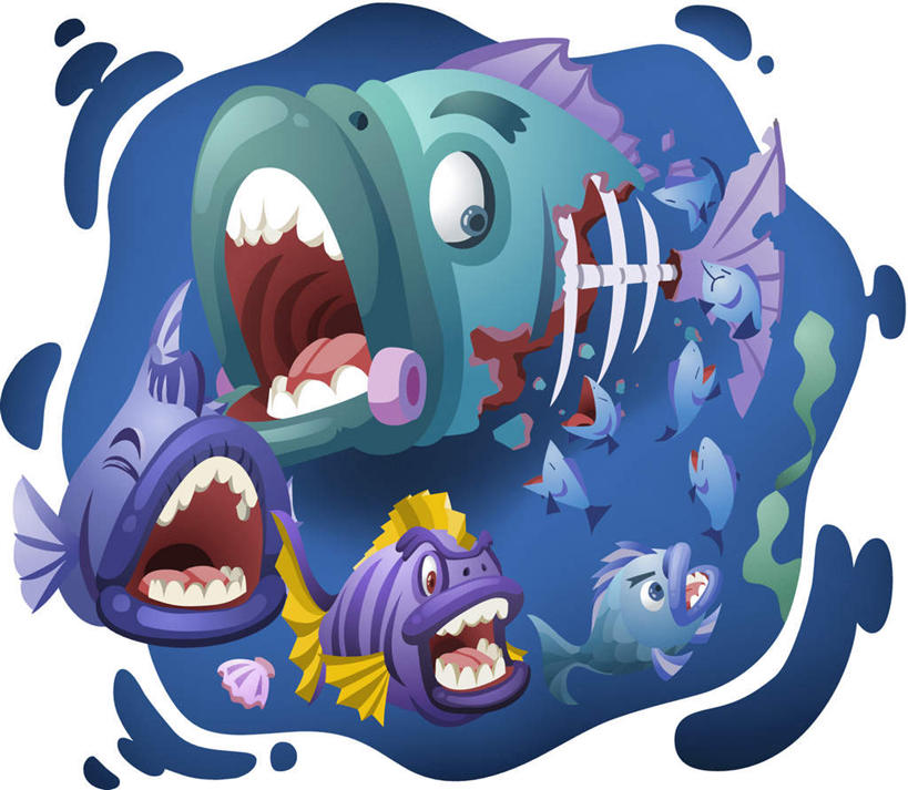 无人,横图,插画,室内,白天,正面,竞争,数码,科技,哺乳动物,许多,阴影,网络,鱼,很多,高光,几何,计算机图形,合成,图画,海洋生物,画,无奈,死亡,电脑合成图,数码合成图,水生动物,水生物,漫画,恐慌,海底动物,写实,具体,具象,殒命,灭亡,惊惧,不少,得多,良多,无法,分食,彩图,全身