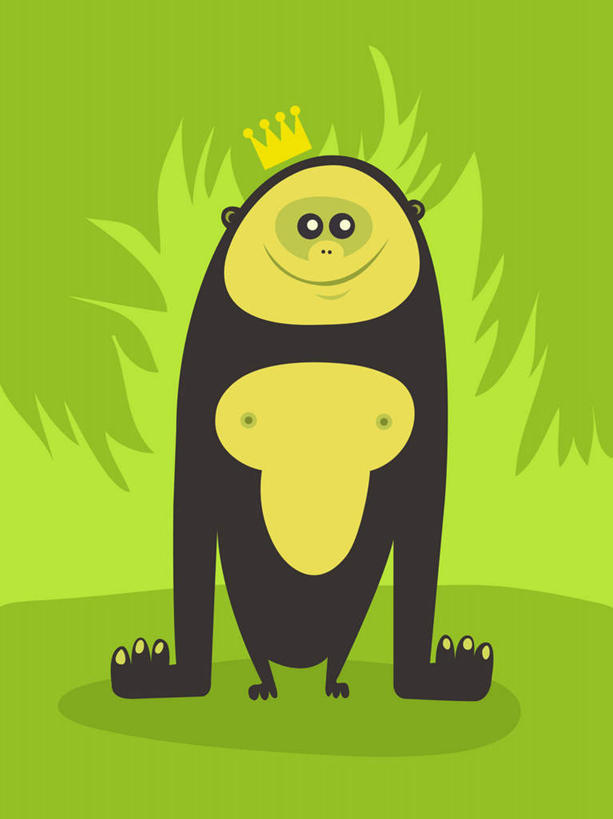 无人,站,笑,微笑,露齿笑,竖图,插画,室内,白天,正面,数码,科技,草地,草坪,植物,猩猩,皇冠,绿色背景,阴影,网络,高光,几何,计算机图形,合成,图画,注视,画,草,一只,绿色,观察,看,站着,观看,电脑合成图,数码合成图,权威,察看,高贵,关注,大猩猩,漫画,写实,具体,具象,权力,统治,金刚猩猩,西部大猩猩,西部低地大猩猩,王冠,站立,彩图,全身