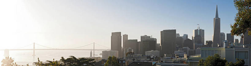 无人,高楼大厦,横图,全景,室外,白天,正面,旅游,度假,天际线,植物,标志建筑,城市,大厦,地标,建筑,摩天大楼,美国,阴影,光线,影子,桥,娱乐,建设,树,树木,蓝色,绿色,蓝天,天空,阳光,自然,天,享受,休闲,旅游胜地,放松,吊桥,生长,晴朗,成长,人行桥,悬索桥,北美,北美洲,加利福尼亚,美洲,吊杆,旧金山,加州,加利福尼亚州,万里无云,圣弗朗西斯科,三藩市,金州,黄金州,海湾大桥,北亚美利加洲,亚美利加洲,锚锭,悬索,晴空,晴空万里,彩图,镜头光晕,透镜闪耀,眩光,大楼,高层建筑,高楼,摩天楼,美利坚合众国,旧金山.奥克兰海湾大桥