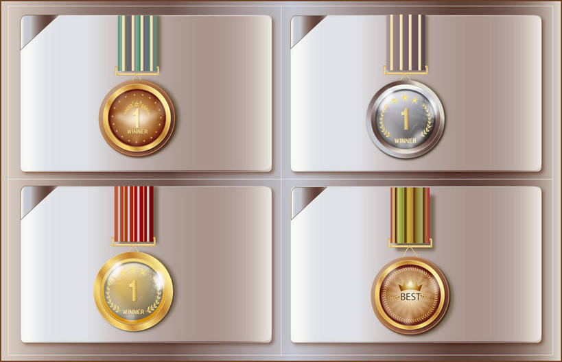 无人,横图,插画,室内,白天,正面,成功,胜利,数码,科技,一排,阴影,整齐,网络,高光,几何,计算机图形,合成,图画,画,排列,四个,光彩,电脑合成图,数码合成图,合成图,队列,奖牌,金牌,荣誉,漫画,奖品,铜牌,银牌,写实,具体,具象,荣耀,光荣,彩图