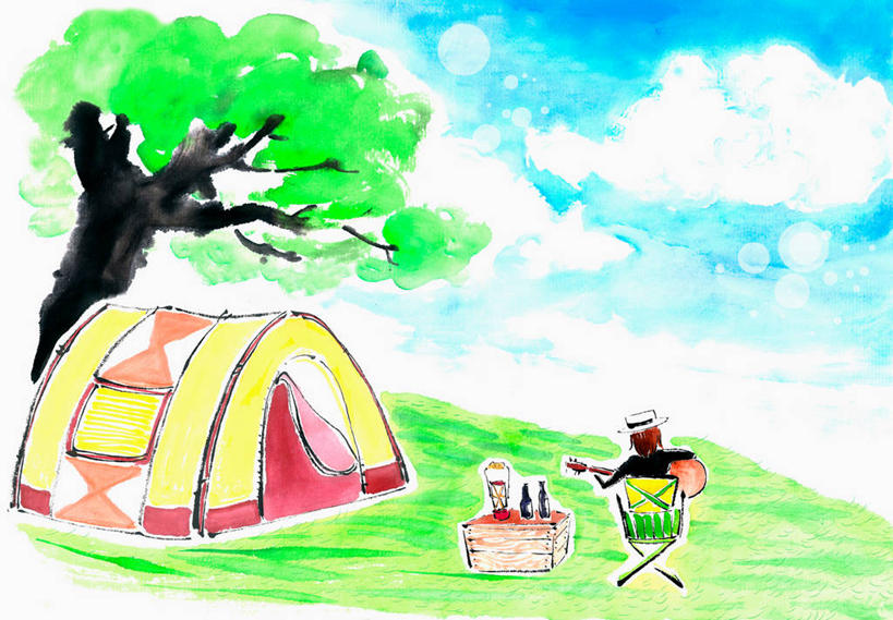 一个人,无人,站,交叉,横图,室内,白天,旅游,度假,绘画,草地,草坪,植物,竹子,仅一个男性,仅一个人,握,竹制,服装,艺术,编织,篮子,帐篷,云,云朵,吉他,乐器,弦乐器,古典,拿,云彩,拿着,休闲装,文化,娱乐,草,树,树木,仅一个年轻男性,背面,衣服,蓝色,绿色,白云,蓝天,天空,自然,竹篮,工艺品,天,品味,站着,享受,休闲,休闲服,放松,握着,服饰,生长,晴朗,成长,竹条,交织,美术,水彩,水彩画,高雅,竹制品,弹拨弦鸣乐器,露营,野营,宿营,美学,穿插,男人,男性,年轻男性,晴空,站立,彩图,全身,弹拨弦乐器