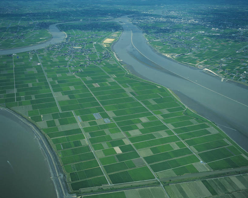 无人,农田,横图,俯视,航拍,室外,白天,旅游,度假,庄稼,农作物,河流,美景,水,日本,亚洲,阴影,光线,纹路,纹理,影子,河水,景观,水流,娱乐,阳光,自然,享受,休闲,景色,放松,鸟瞰,自然风光,东亚,肌理,日本国,九州本岛,九州,九州岛,佐贺,佐贺县,九州地方,彩图,高角度拍摄,耕地,庄稼田,鹿岛市