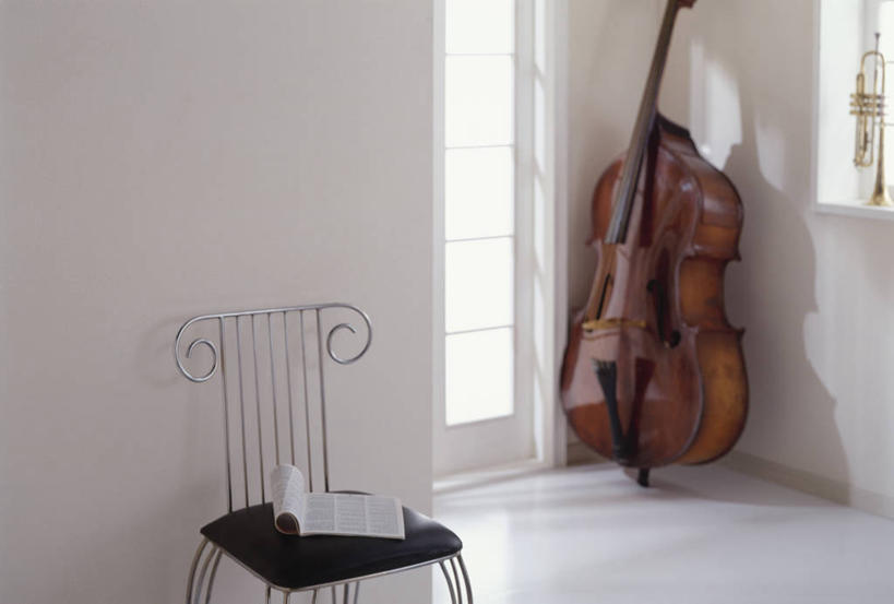 无人,横图,室内,白天,正面,窗户,书籍,椅子,一把,一本,阴影,反射,影子,墙,大提琴,乐器,弦乐器,玻璃窗,墙壁,墙面,白色,书本,弓拉弦乐器,弓拉弦鸣乐器,书,图书,彩图