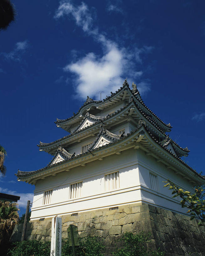 无人,竖图,室外,白天,仰视,旅游,度假,名胜古迹,植物,标志建筑,地标,建筑,爱媛县,日本,亚洲,阴影,遗迹,光线,影子,堡垒,城堡,墙,云,云朵,云彩,古迹,文物,娱乐,建设,古建筑,墙壁,墙面,树,树木,蓝色,绿色,白云,蓝天,天空,阳光,自然,天,享受,休闲,旅游胜地,放松,生长,晴朗,成长,要塞,古文明,东亚,日本国,宇和岛城,爱媛,四国地方,四国,四国岛,设防,晴空,彩图,低角度拍摄,宇和岛市,宇和岛