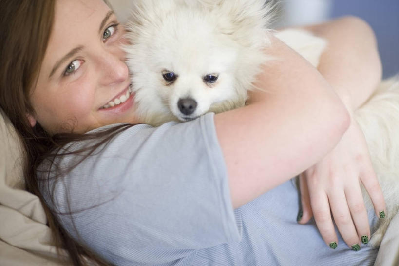 西方人,头发,一个人,躺,抱,笑,微笑,露齿笑,横图,室内,白天,侧面,宠物,狗,欧洲,欧洲人,仅一个年轻女性,仅一个女性,仅一个人,阴影,服装,反射,影子,棕色,注视,休闲装,狐狸犬,一只,衣服,白色,动物,观察,看,休闲,休闲服,可爱,服饰,抱着,观看,察看,搂着,关注,忠诚,日本狐狸犬,日本尖嘴犬,日本丝毛犬,银狐犬,卧着,年轻女性,女人,女性,白种人,长发,直发,犬,搂,搂抱,躺着,卧,半身,彩图