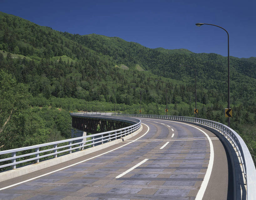 无人,栏杆,横图,室外,白天,正面,旅游,度假,美景,森林,山,山脉,树林,植物,道路,路,路灯,公路,照明,北海道,日本,亚洲,阴影,光线,影子,景观,山峰,围栏,灯光,分界线,停车线,交通,山峦,娱乐,护栏,灯,树,树木,蓝色,绿色,蓝天,天空,阳光,自然,群山,天,享受,休闲,景色,放松,生长,晴朗,成长,车行道,车行道分界线,照亮,照明设备,自然风光,标线,东亚,车行线,万里无云,日本国,北海道地方,北海道岛,上士幌町,晴空,晴空万里,马路,彩图,河东郡,带广,带广市,十胜支厅