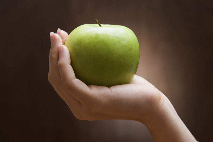 西方人,手,一个人,横图,室内,特写,白天,侧面,苹果,水果,欧洲,欧洲人,仅一个年轻女性,仅一个女性,仅一个人,棕色背景,新鲜,生食,食品,果实,拿,拿着,食物,托,手部,摄影,有机食品,绿色食品,影棚,托着,单手,年轻女性,女人,女性,白种人,半身,彩图,影棚拍摄,拍摄