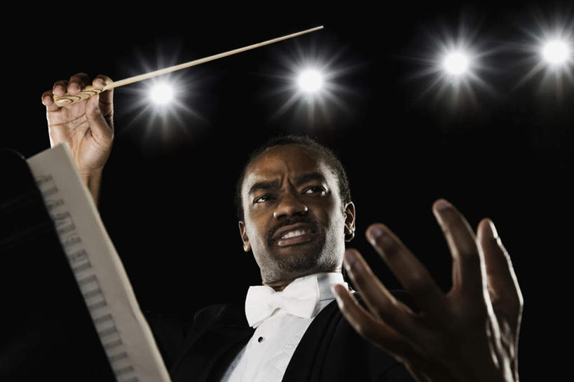 西方人,一个人,舞台,站,举,横图,室内,白天,仰视,西装,书籍,照明,欧洲,非洲,黑人,欧洲人,仅一个男性,仅一个人,一排,握,套装,正装,整齐,棒子,领结,灯光,乐谱,五线谱,指挥棒,音乐,拿,指挥,指挥家,拿着,注视,职业装,架子,灯,排列,仅一个年轻男性,灯具,观察,看,托,站着,射灯,握着,观看,照亮,察看,节奏,节拍,象征,庄重,照明设备,队列,关注,音符,身份,乐谱架,符头,符干,符尾,乐章,正式,地位,男人,男性,年轻男性,非洲人,表演台,举起,举手,举着,向上举,向上伸,向上托,站立,半身,彩图,低角度拍摄,短小,音乐艺术家,四盏,棍棒