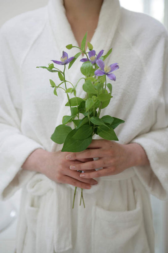 东方人,手,一个人,站,竖图,室内,特写,白天,正面,浴袍,植物,叶子,亚洲,双手,仅一个年轻女性,仅一个女性,仅一个人,握,服装,盛开,铁线莲,绿叶,拿,花蕾,拿着,黄种人,花,花瓣,花朵,鲜花,衣服,绿色,紫色,白色,自然,花苞,花蕊,站着,手部,嫩叶,握着,服饰,生长,成长,番莲,威灵仙,山木通,衣着,穿着,衣饰,年轻女性,女人,女性,亚洲人,叶,叶片,站立,半身,彩图,汤帷子,浴衣