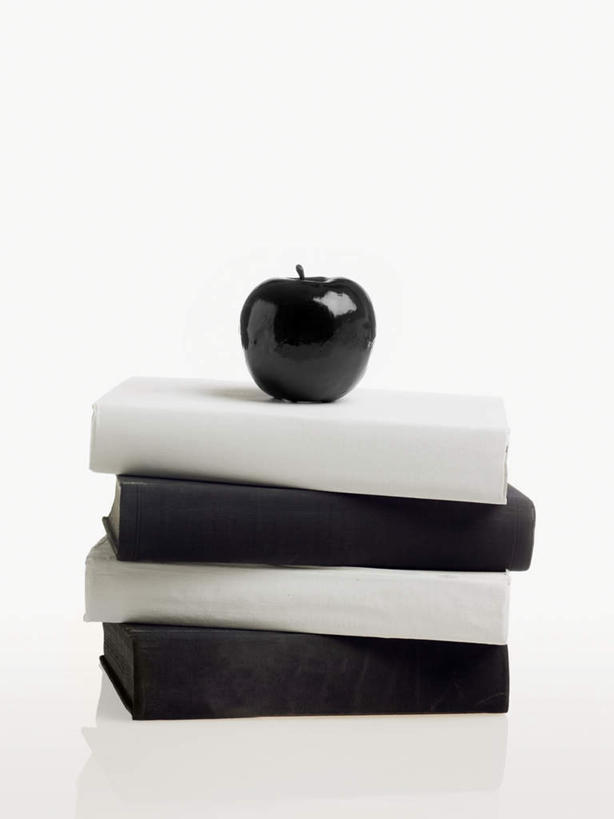 无人,竖图,俯视,室内,特写,白天,白色背景,苹果,静物,书籍,水果,一堆,堆叠,堆积,新鲜,生食,食品,果实,四本,食物,一个,白色,黑色,摄影,有机食品,绿色食品,影棚,单个,堆,书,图书,彩图,高角度拍摄,影棚拍摄,拍摄