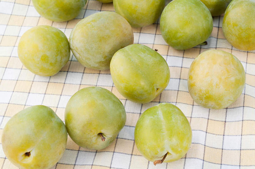 无人,横图,俯视,室内,特写,白天,桌面,桌子,水果,新鲜,木制,布料,生食,食品,果实,布纹,酸梅,桌布,食物,绿色,餐巾,木制品,台布,青梅,有机食品,绿色食品,梅子,果梅,彩图,高角度拍摄