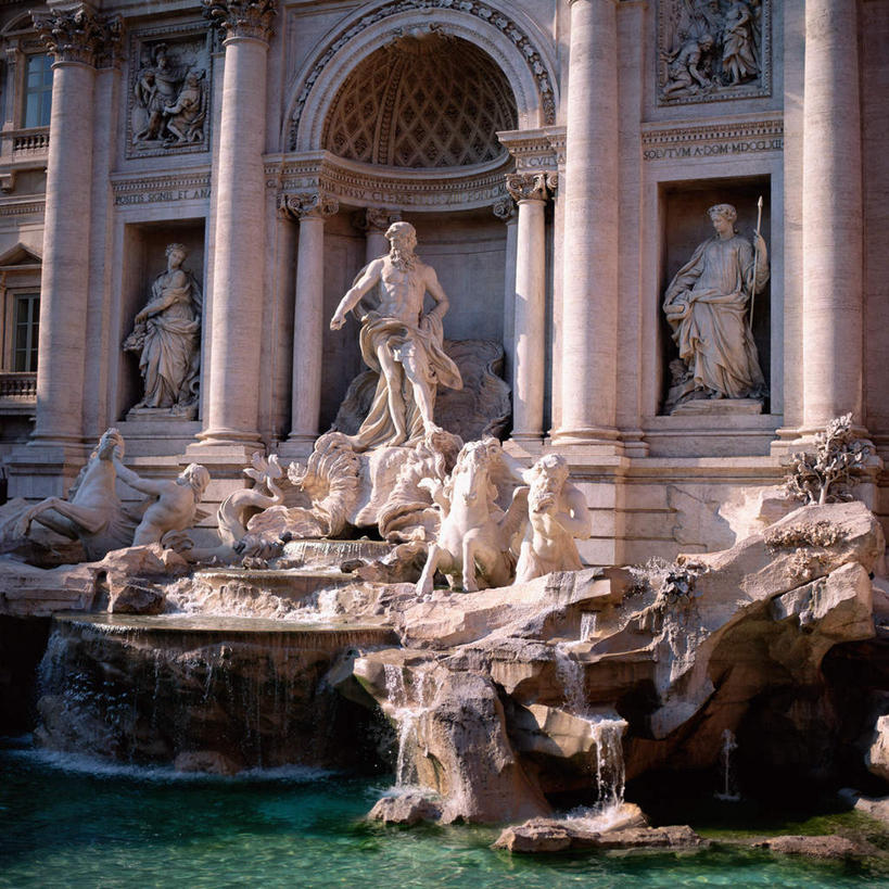 无人,方图,室外,白天,正面,旅游,度假,名胜古迹,标志建筑,地标,建筑,喷泉,雕塑,意大利,欧洲,罗马,阴影,遗迹,艺术,装饰,光线,雕刻,雕像,影子,景观,首都,古迹,文化,文物,娱乐,建设,古建筑,石雕,阳光,工艺品,品味,享受,休闲,旅游胜地,放松,纪念,美术,南欧,主题,水景,陈列,古文明,意大利共和国,许愿池,特莱维喷泉,少女喷泉,许愿泉,功能,美学,美观,设计,彩图,全身