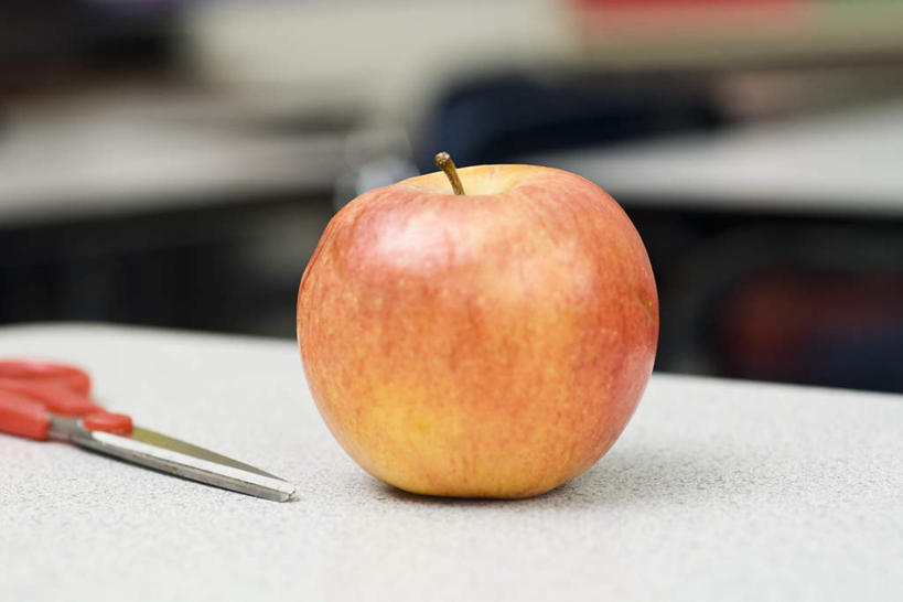 无人,横图,室内,特写,白天,正面,苹果,水果,新鲜,工具,剪刀,生食,食品,果实,食物,一个,红色,有机食品,绿色食品,单个,彩图