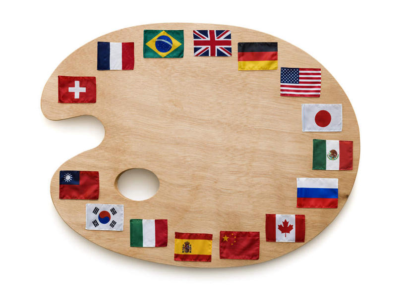 无人,横图,俯视,室内,特写,白天,白色背景,静物,旗帜,国旗,木制,排列,木制品,摄影,影棚,调色盘,调色板,摆列,画具,旗,彩图,高角度拍摄,影棚拍摄,拍摄,布列,分列