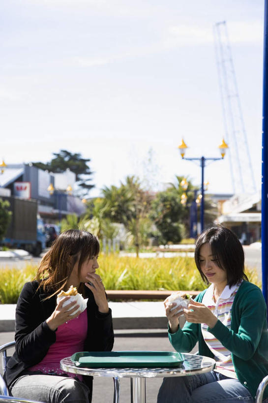 东方人,两个人,伙伴,朋友,坐,竖图,室外,白天,正面,旅游,度假,烹饪,西餐,友谊,草地,草坪,植物,餐桌,桌子,标志建筑,地标,建筑,椅子,亚洲,握,服装,云,云朵,汉堡,料理,食品,拿,云彩,餐盘,拿着,休闲装,黄种人,娱乐,建设,菜肴,美食,草,树,树木,食物,衣服,绿色,白云,天空,自然,天,享受,休闲,休闲服,旅游胜地,放松,西式,握着,服饰,佳肴,生长,晴朗,成长,餐台,垃圾食品,友情,年轻女性,女人,女性,亚洲人,晴空,坐着,半身,彩图