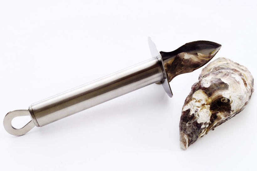 海鲜,无人,横图,俯视,室内,特写,白天,白色背景,静物,金属制品,一把,金属,工具,刀具,牡蛎,水产,海洋生物,一个,刀,摄影,影棚,单个,生蚝,水生动物,海产品,水生物,海底动物,牡蛎刀,彩图,高角度拍摄,影棚拍摄,拍摄