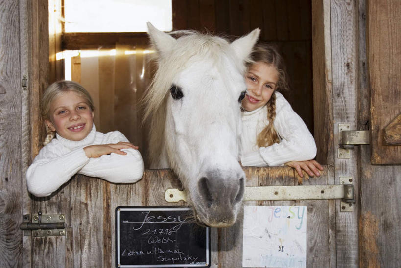 西方人,儿童,两个人,家庭,站,笑,微笑,露齿笑,横图,室内,白天,正面,纯洁,马,野生动物,欧洲,欧洲人,撑,服装,注视,小孩,衣服,动物,观察,看,站着,温暖,温馨,一家人,可爱,童年,童趣,运输,服饰,牲畜,观看,马棚,和睦,察看,撑着,衣着,穿着,关注,童真,烂漫,无邪,衣饰,天真,女孩,女人,女性,白种人,孩子,站立,半身,彩图,融洽,女生