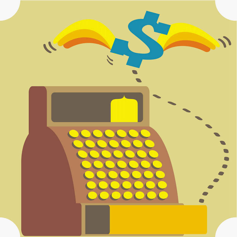 无人,竖图,插画,室内,白天,正面,数码,科技,飞翔,阴影,黄色背景,飞行,网络,翅膀,符号,高光,几何,计算机图形,翱翔,合成,图画,飞,画,一个,pos机,收银台,单个,电脑合成图,数码合成图,合成图,收银,收银机,漫画,写实,具体,具象,美元符号,彩图