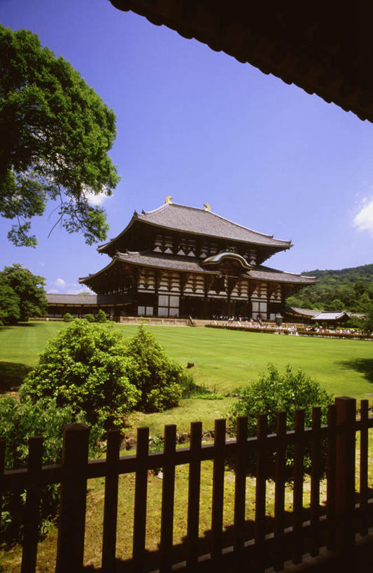 无人,寺庙,栏杆,竖图,室外,白天,仰视,旅游,度假,草地,草坪,名胜古迹,植物,标志建筑,地标,建筑,奈良县,日本,亚洲,阴影,节日,遗迹,光线,影子,栅栏,篱笆,云,云朵,围栏,云彩,古迹,文化,文物,娱乐,建设,古建筑,护栏,草,树,树木,蓝色,绿色,白云,蓝天,天空,阳光,自然,庙宇,天,祈祷,享受,休闲,健康,旅游胜地,放松,许愿,宗教,佛教,信仰,生长,晴朗,成长,纪念,祈求,古文明,东亚,本州,世界文化遗产,本州岛,日本国,近畿地方,奈良,东大寺,近畿,释教,平安,晴空,彩图,低角度拍摄,庙,寺