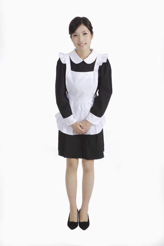 东方人,一个人,站,笑,微笑,竖图,室内,白天,白色背景,正面,工作服,裙子,制服,亚洲,仅一个年轻女性,仅一个女性,仅一个人,握,阴影,连衣裙,反射,围裙,影子,注视,黄种人,观察,看,站着,握着,摄影,影棚,观看,察看,女仆,关注,婢女,女婢,女侍,工作制服,年轻女性,女人,女性,亚洲人,站立,彩图,全身,影棚拍摄,工作套服,拍摄