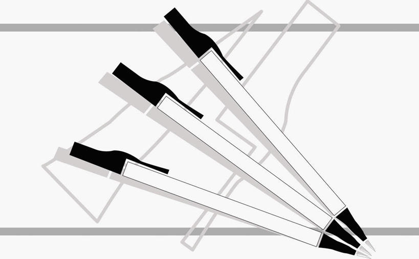 无人,办公室,横图,俯视,插画,室内,特写,白天,数码,科技,静物,阴影,网络,笔,办公用品,高光,几何,计算机图形,合成,图画,水笔,画,文具,学习用品,文具用品,三支,电脑合成图,数码合成图,合成图,漫画,写实,具体,具象,彩图,高角度拍摄