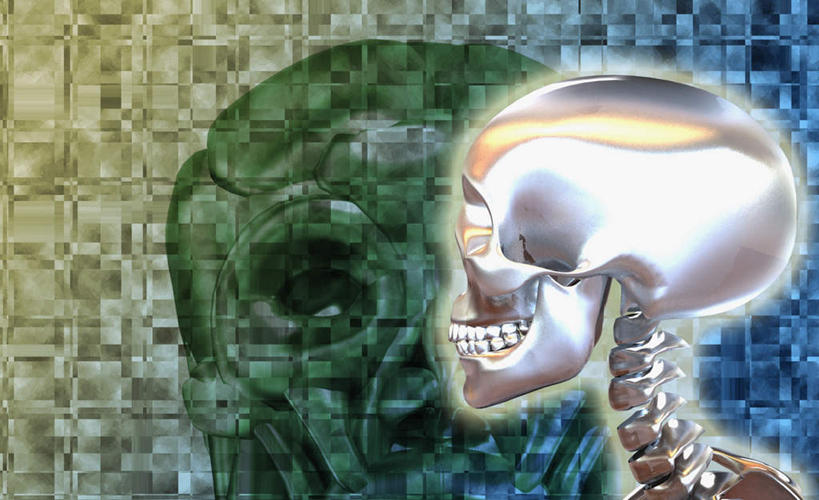 颅骨,无人,横图,插画,室内,白天,正面,数码,科技,阴影,网络,高光,几何,计算机图形,合成,图画,画,电脑合成图,数码合成图,合成图,漫画,写实,具体,具象,鼻骨,顶骨,额骨,颈椎,颞骨,下颌骨,颧骨,头盖骨,彩图