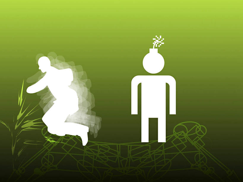 无人,两个人,站,跳,横图,插画,室内,白天,正面,竞争,数码,高科技,科技,炸药,炸弹,对抗,绿色背景,阴影,冲突,军事,科学,网络,线条,半空,高光,几何,计算机图形,合成,图画,破坏,画,一个,白色,站着,武器,战争,工业,单个,损坏,电脑合成图,数码合成图,攻击,恐怖,威胁,合成图,对立,矛盾,兵器,弹药,防御,漫画,军方,军工业,国防,写实,具体,具象,敌对,挫败,斗争,抗拒,抗衡,杀伤,威慑,危险,男人,男性,年轻男性,甘油炸药,跳跃,站立,彩图,全身