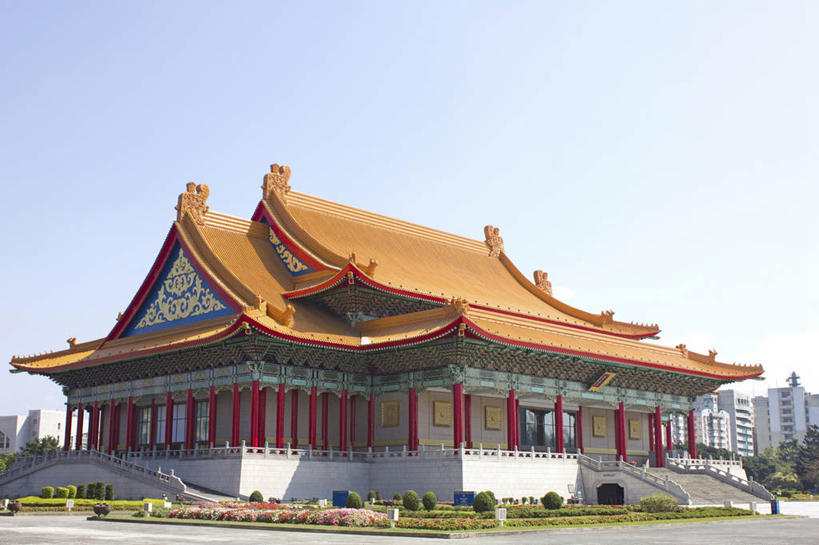 无人,音乐厅,横图,室外,白天,旅游,建筑,台湾,中国,亚洲,宏伟,风景,天空,地标建筑,摄影,纪念,留念,中正纪念堂,怀念,东亚,台北,万里无云,彩图,旅行